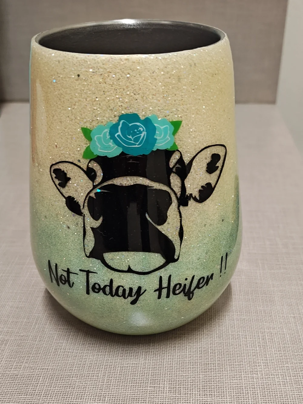 Not Today Heifer Glitter Ceramic Tumbler - Green